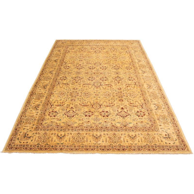 Tapis décoratif en laine de conception unique noué à la main New Age Chobi Ivoire 12 pi 3 po x 17 pi 6 po