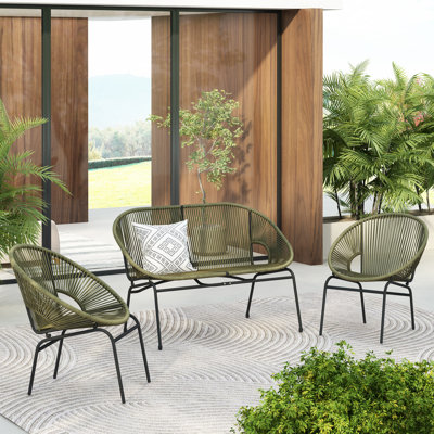 Kalea Outdoor 3-Piece Pe Rattan Conversation Set With Iron Frame (Table Not Included)