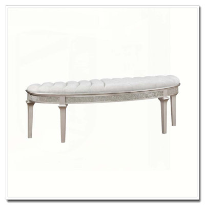 Curved Fabric Upholstered Bench, Silver Oak and Ivory