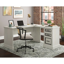 Holf L-Shaped Modern Office Executive Desk of Right Hand with Storage in White & Gold