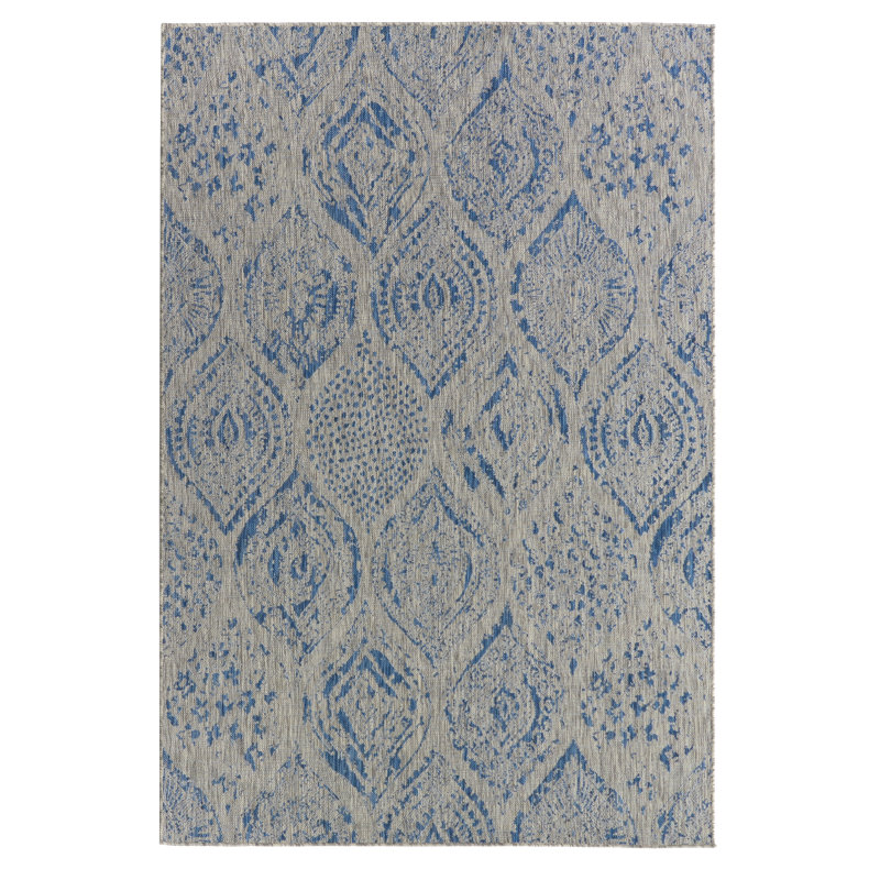 Outdoor Rug - Waterproof Easy to Clean Stain Resistant - Patio Indoor Outdoor Porch Deck Balcony Entryway - Distressed Farmhouse - Granada - Blue