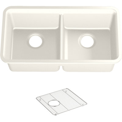 Cairn 33-1/2" x 18-5/16" x 10-1/8" Neoroc Under-Mount Double-Equal Kitchen Sink with Sink Rack