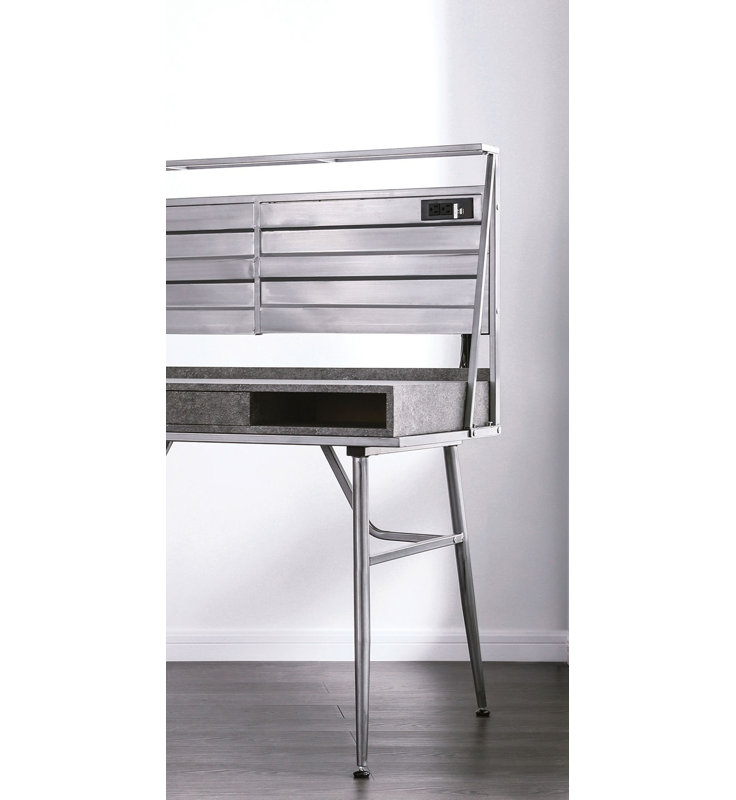 Bureau d'ordinateur industriel avec port USB, tiroir, tablettes et pieds en métal | Idée de cadeau