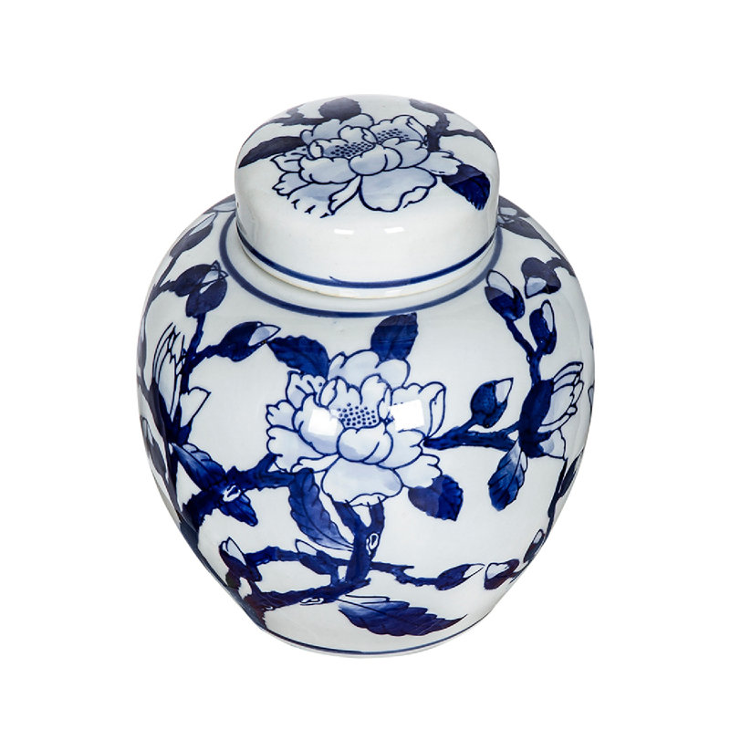 Pot incurvé à motif Magnolia avec - 6,5 po x 7,5 po - bleu et blanc