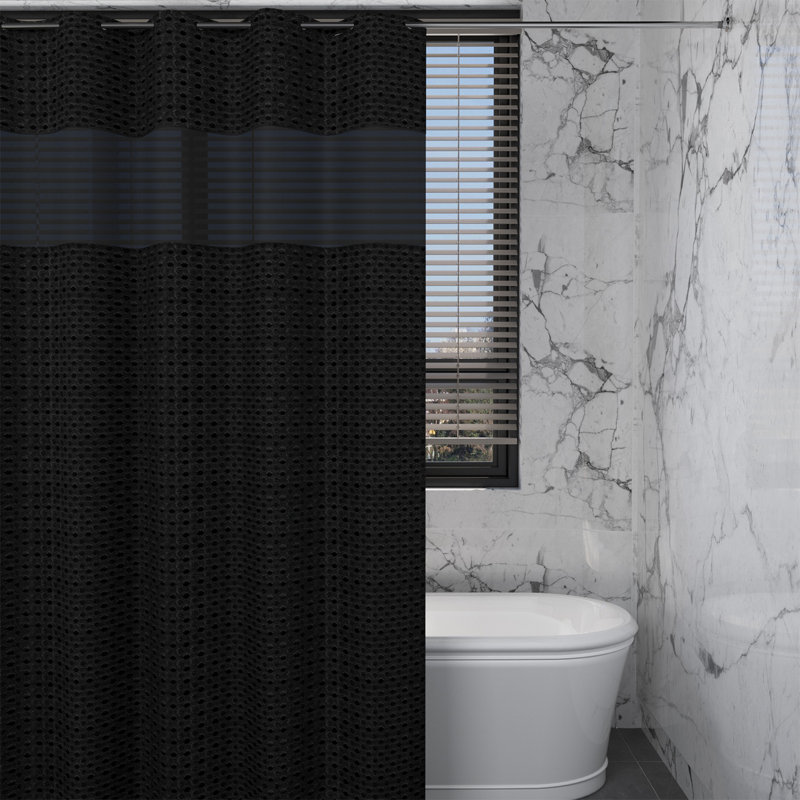 70,87 po X 74,02 po Rideau de douche en polyester, rideau de douche double couche à rayures gaufrées, Noir