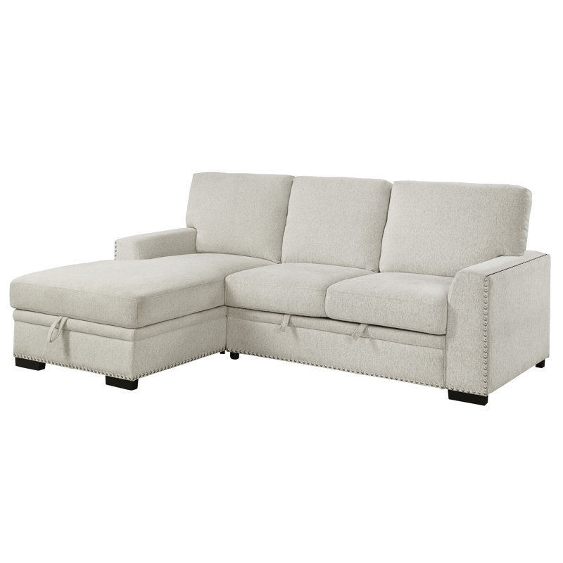 Upholstered L-Shaped Sectional, Beige Chenille, Left Hand Facing