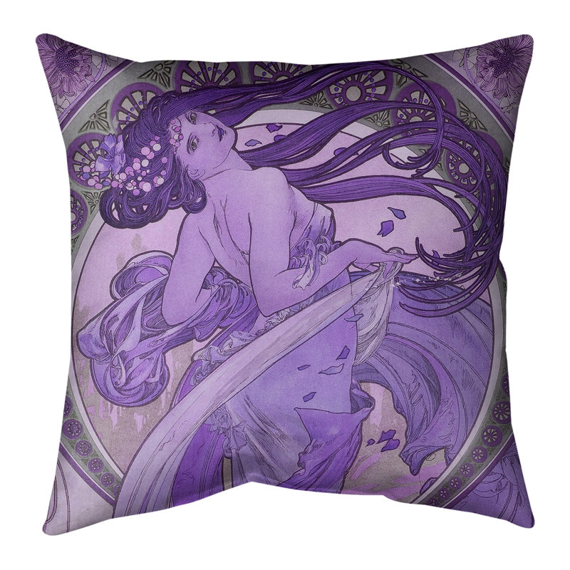 Alphonse Mucha le carré de la danse, Bourre en polyester, 14 po x 14 po, Mauve
