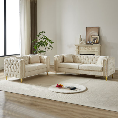 Modern Chenille Tufted Upholstered Sofa 2+3P Set