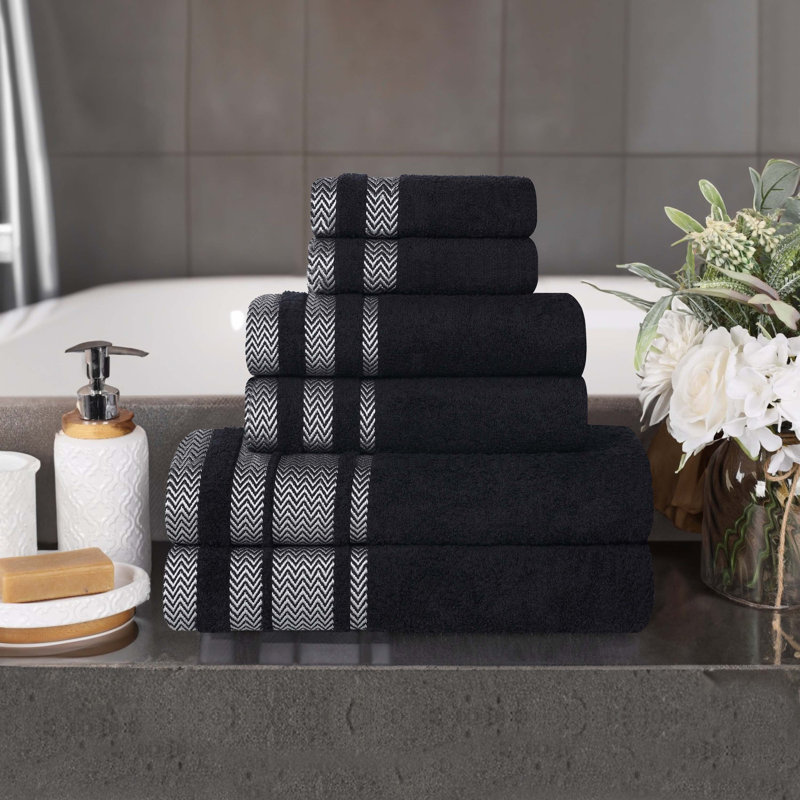 Ensemble de serviettes de bain 6 pièces Halia, Noir, noir, noir, noir