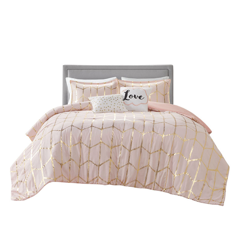 Édredon Blush avec motif géométrique métallique et taie décorative carrée très grand / très grand, Blush/Gold
