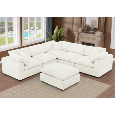 Wartow 6-Piece Upholstered Corner Sectional with Reversible Ottoman