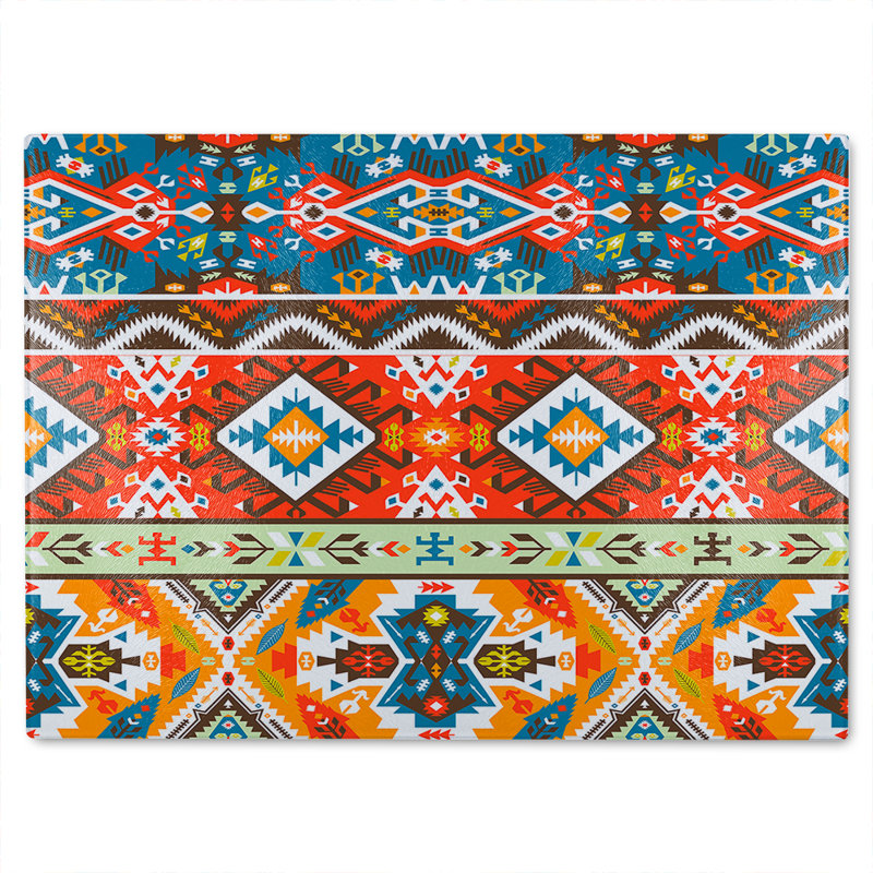 Pattern In Tribal Style Glass Chopping Board, 40cm L x 28cm W