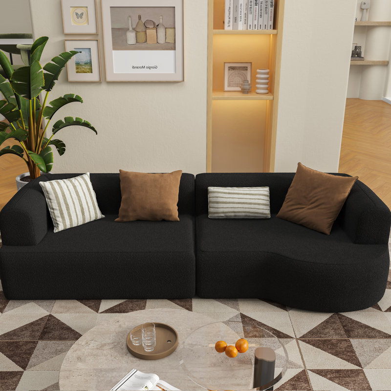 Canapé modulaire incurvé 110 po, modulaire avec 4 coussins décoratifs pour le salon, Méridienne orientée à droite, Noir