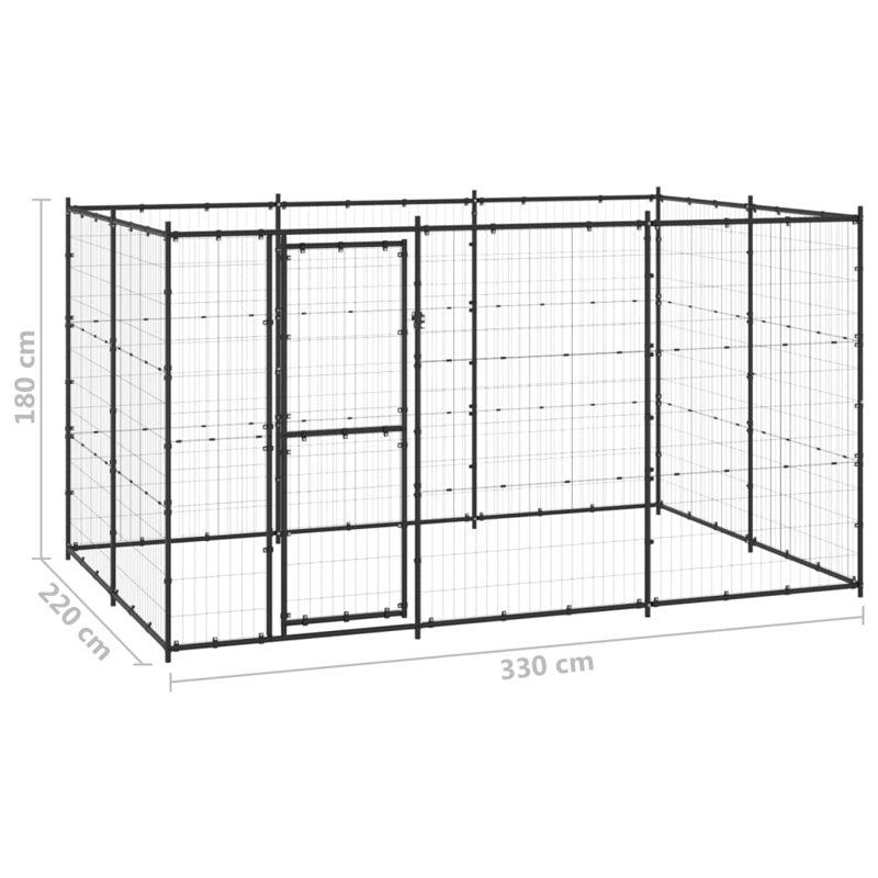 Chenil d'extérieur pour chien Vidaxl, Noir, H 70,9 po x L 129,9 po x l 86,6 po