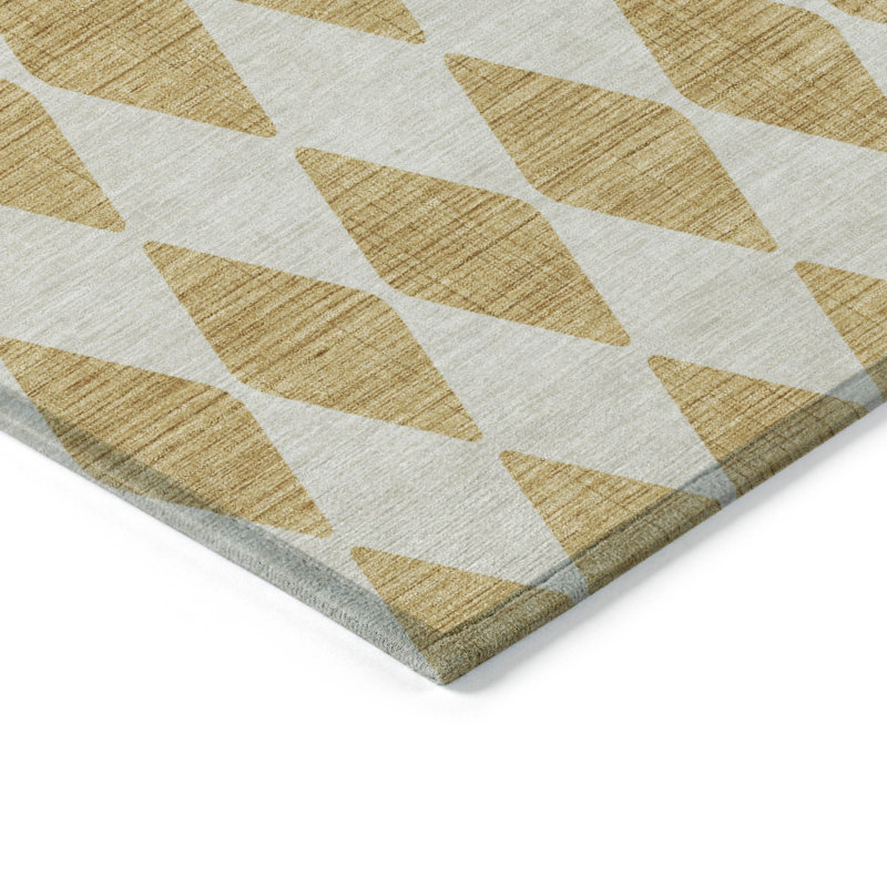 Tapis intérieur géométrique lavable antidérapant 8 pi x 10 pi doré