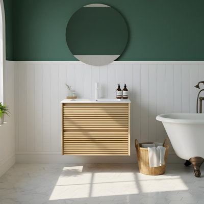 Armoire de rangement murale 24 po en contreplaqué flottant pour salle de bain avec lavabo et tiroirs