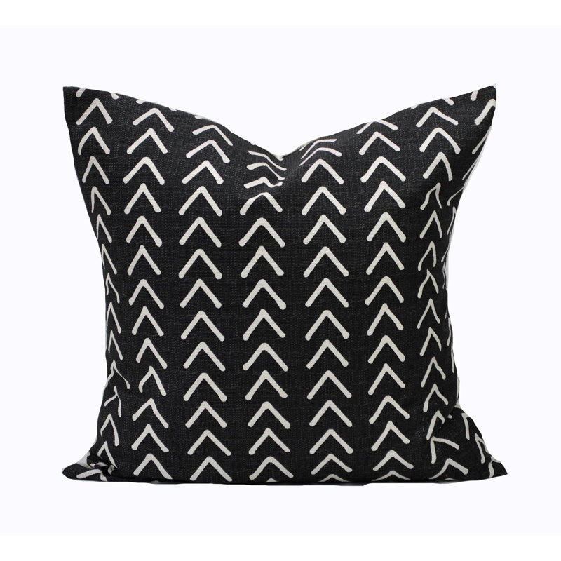 Housse de coussin carré 100% coton chocolat brun boho, H 21,5 po x l 21,5 po, Noir / blanc