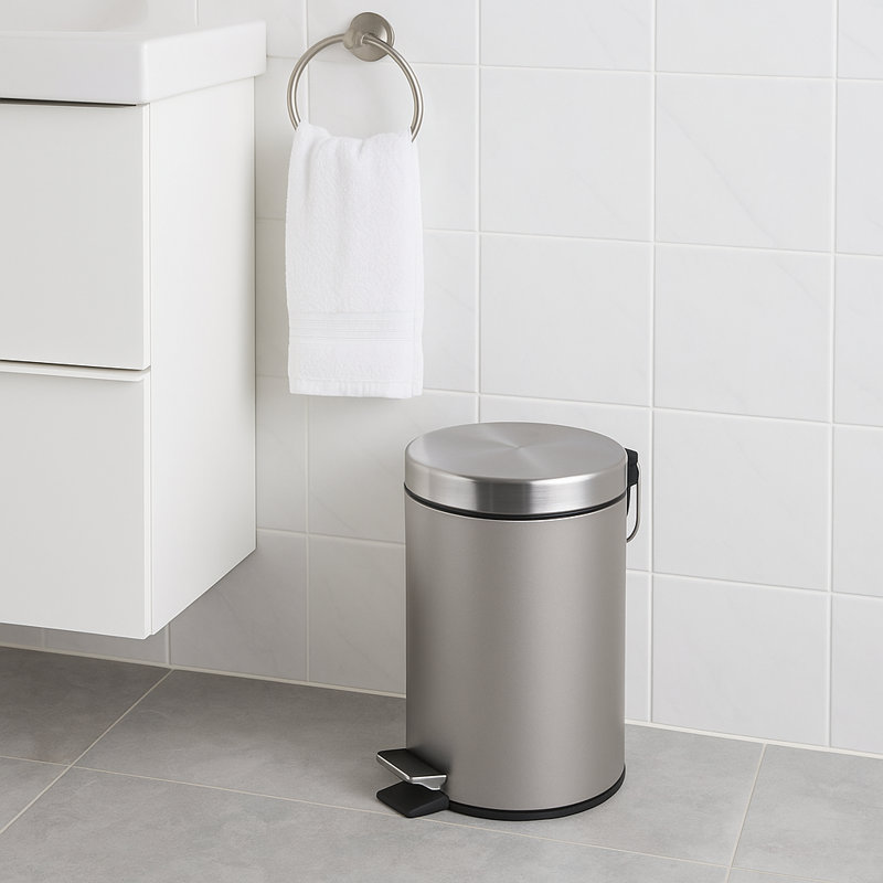 Gray Stainless Steel Round Step Trash Can with Pedal, 5 Liter