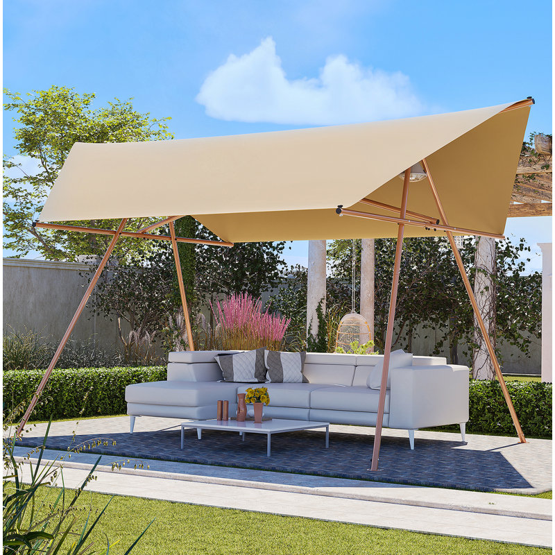 Auvent de voile à abat-jour hexagonal, grand pare-soleil à blocs UV de 116 po x 118 po avec UPF 50+, tissu en polyester haute densité imperméable, poteaux bruns résistants à la rouille et crochets intégrés pour le patio - Kaki clair