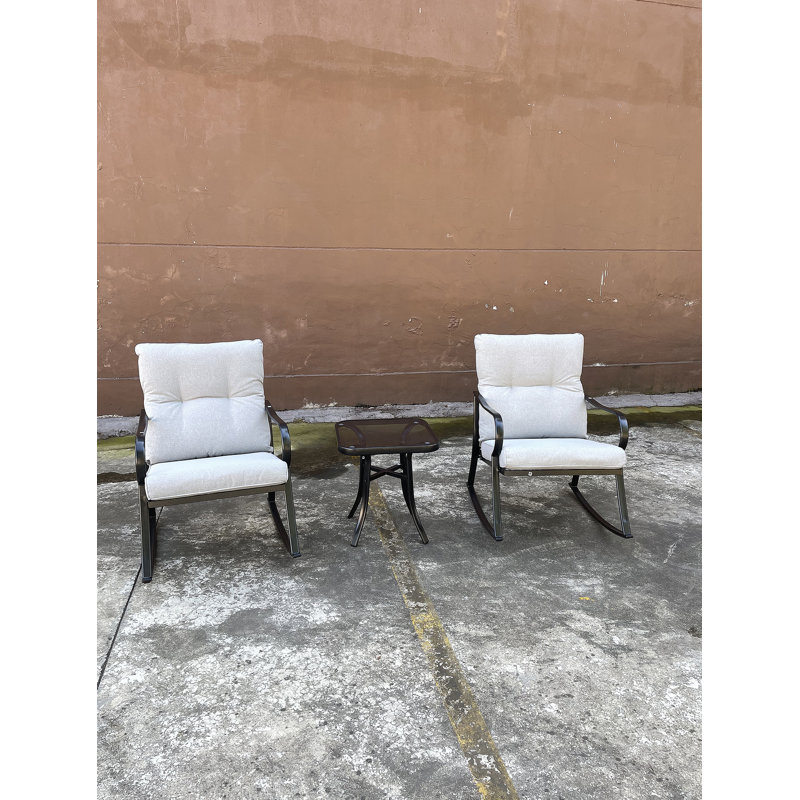 Ensemble de chaise à bascule et chaise basse blanc cassé, Blanc cassé
