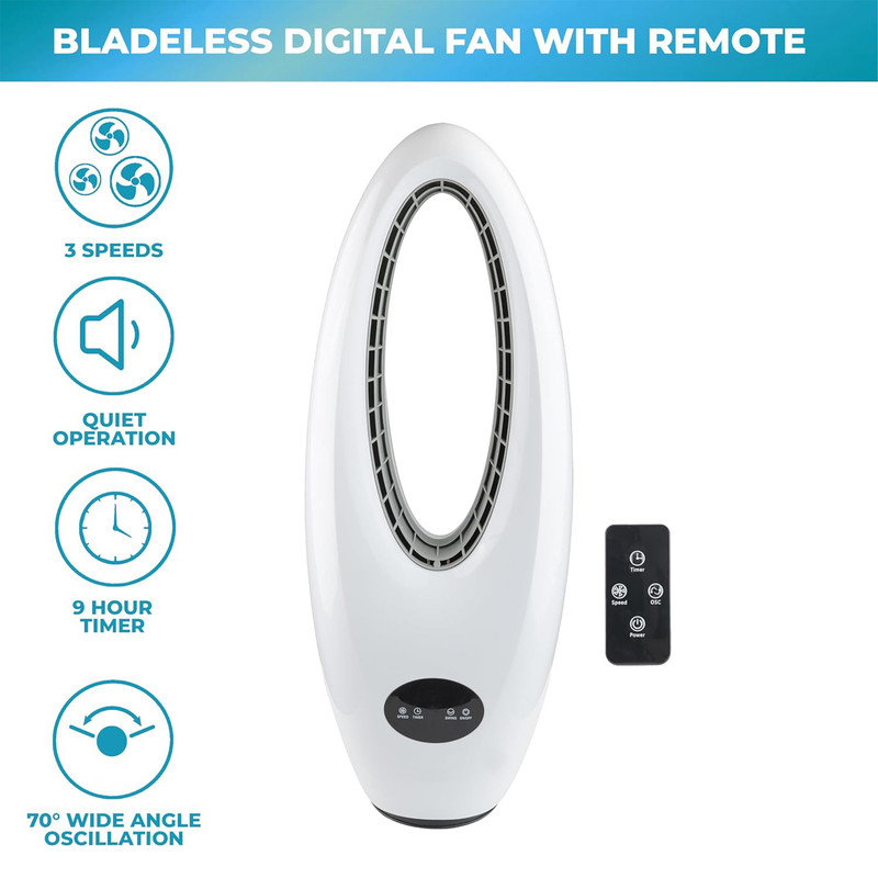 White 28" Bladeless Oscillating Tower Fan with Remote