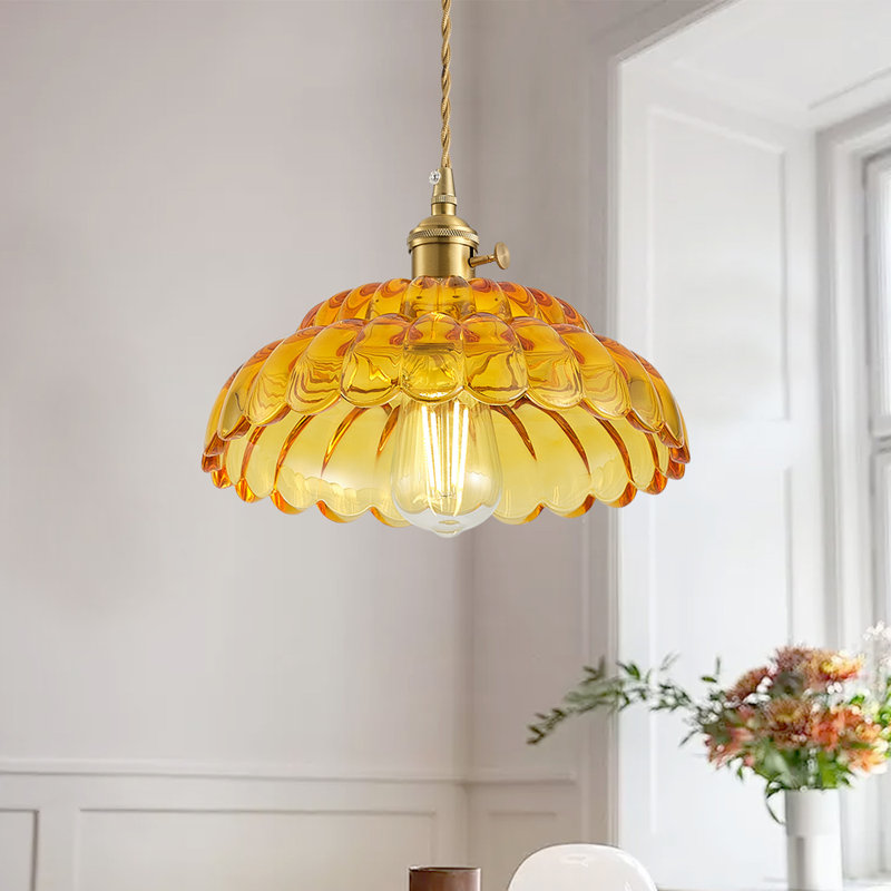 Luminaire suspendu en forme de dôme 1 lumière en métal et verre E26 à hauteur réglable, à intensité variable, homologué ETL