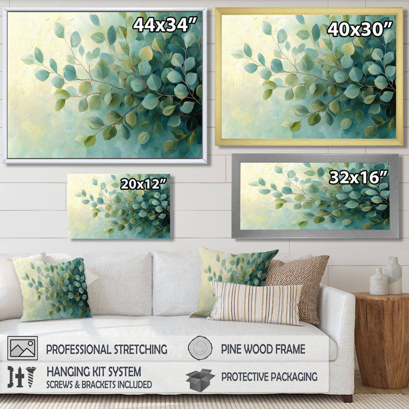 «Eucalyptus Leaves Dance Of The Foliage I», art mural pour salon, H 28 po x l 60 po, Impression encadrée flottante, Noir