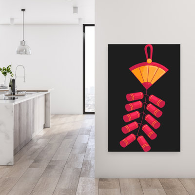 Festive Chinese Firecrackers Traditional Spring Wall Art Print by Marika Barsrsind - Wrapped Canvas Print