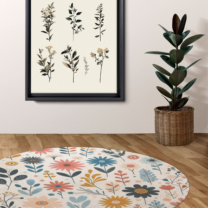 Bright Sunflower Fields Braided Rug, Round 5'