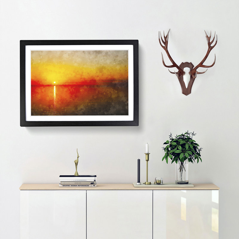 Reflection of an Orange Sunset - Framed Print, 24cm H x 33cm W x 2cm D, Black Framed