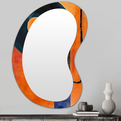 Retro Dada Painting Orange Black - Shapes Unique Shape Decorative Mirror, Modern Asymmetrical Wall Mirror, Printed Metal Art