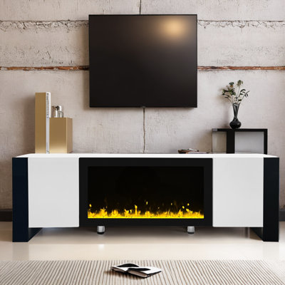 TV Stand with 34"" Electric Fireplace, High Gloss Entertainment Center with Storage Cabinet, Modern TV Console Media Cabinet for TVs Up to 75 -  Latitude Run®, 7B9F099BA46742F8B8B04342A2BD4912
