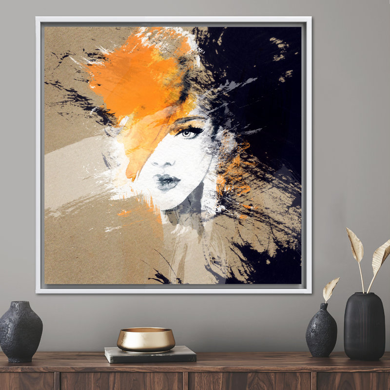 Modern Abstract Woman Portrait Canvas Art - Luxury Face Printed Wall Decor for Room, 60 cm H x 60 cm W, White Floater Framed