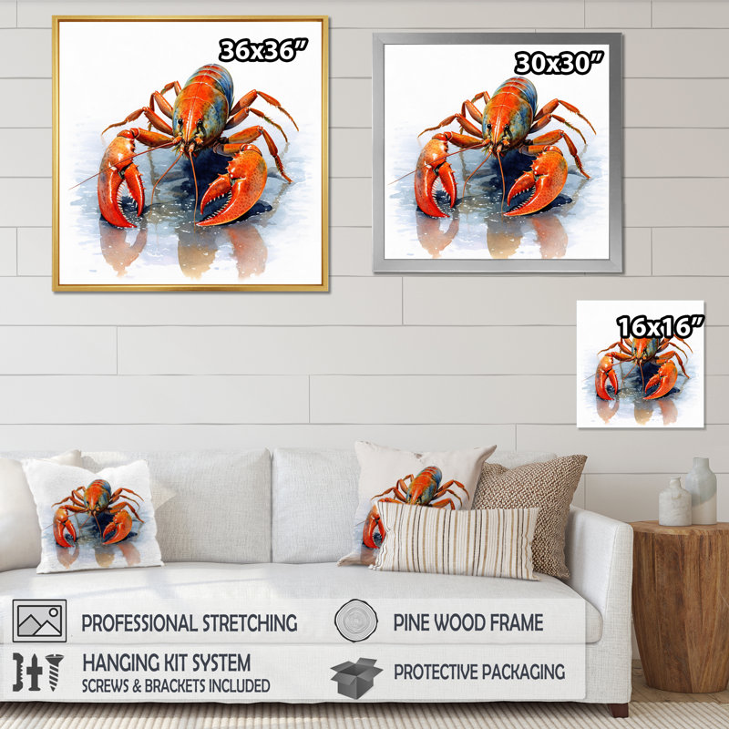 " Freshwater Crayfish III ", 16" H x 16" W x 1" D, White Floater Framed