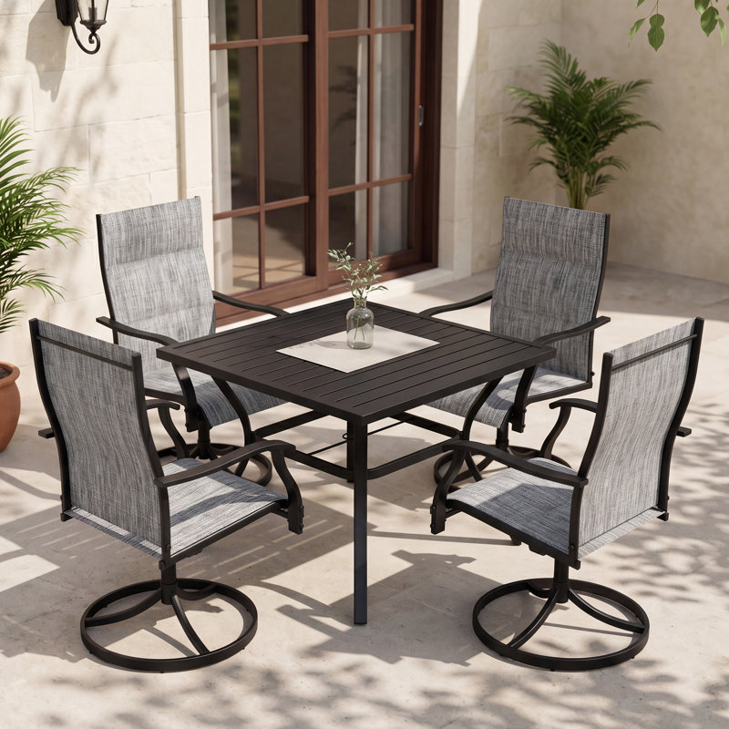 Ensemble de 4 chaises de salle à manger de patio toutes saisons, filet de polyester respirant à dossier haut pivotant, Gray