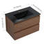 Meuble-lavabo mural moderne de 30 pouces avec lavabo en céramique noire et tiroirs à fermeture en douceur, ensemble KD pour une installation facile