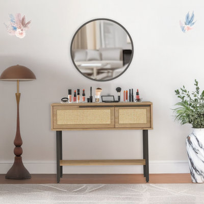 Bertran 39.4'' Console Table With Round Mirror