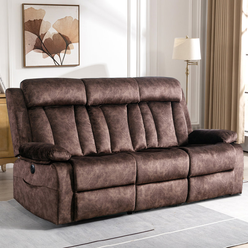 Gerrilyn 81.9'' Velvet Power Reclining Sofa, Brown