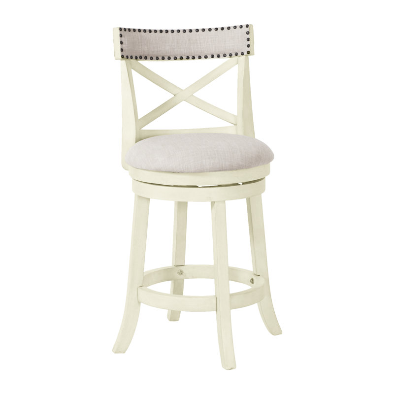 Kopasz Swivel Stool, Antique White 1, Counter Stool (24” Seat Height)