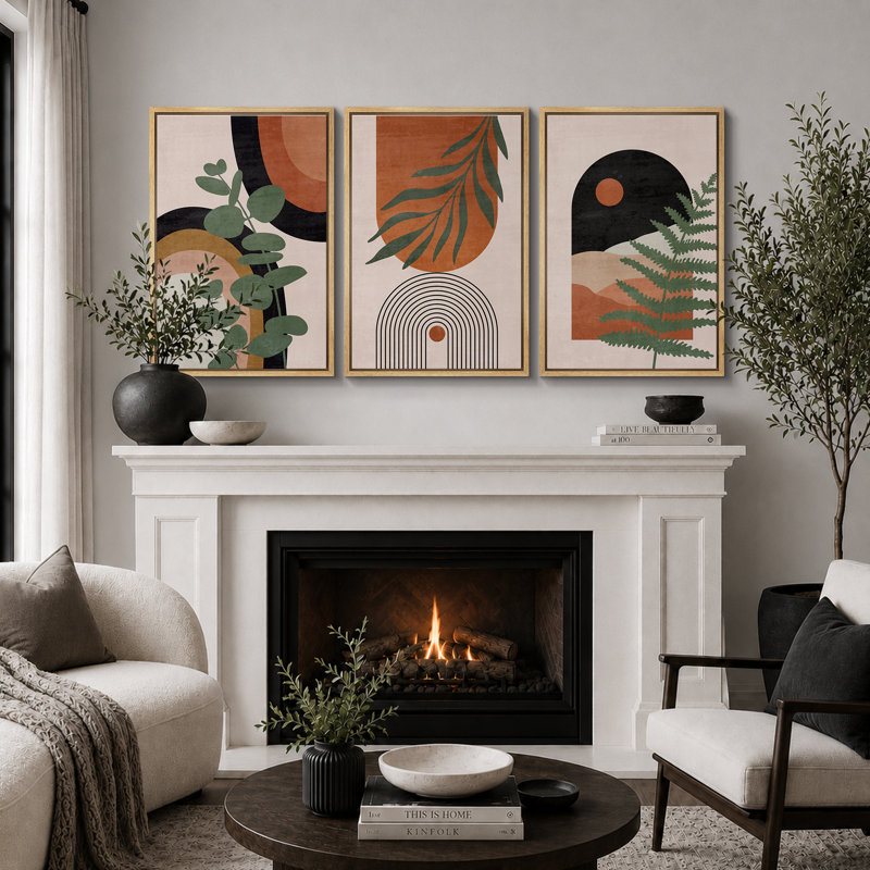 «Mid Century Modern Boho», Southwestern Desert Jungle, H 24 po x l 48 po, Cadre naturel flottant