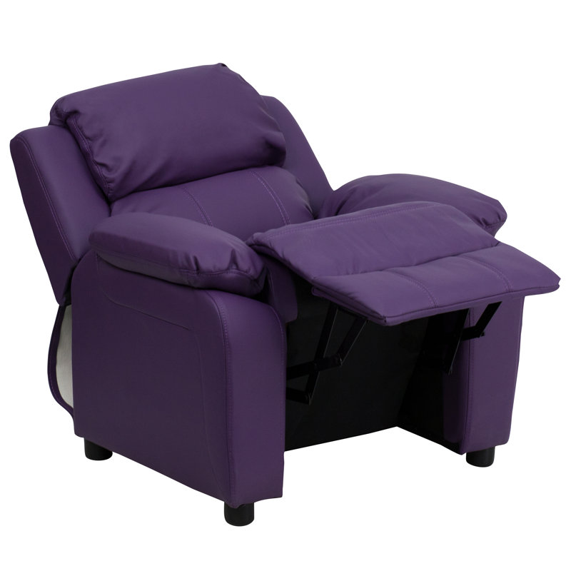 Degeorge Deluxe Padded Contemporary Kids Recliner with Storage Arms, Purple Vinyl