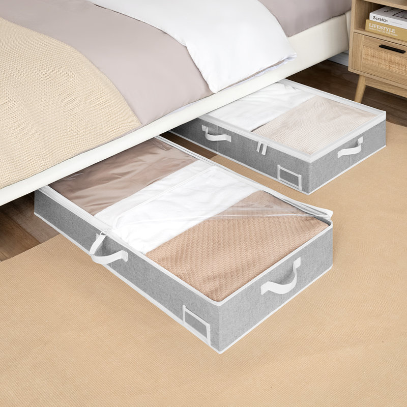Large Underbed Storage Containers with Handles and Label Holder, Fabric Underbed Bins for Clothes, Blankets, Sweaters, Gray