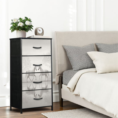 Commode 4 tiroirs pour chambre à coucher, commode étroite, plateau en bois et structure en fer de travail 18 po x 37,5 po - (l x H)