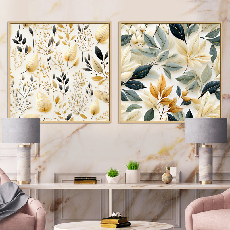 Tickhill - Ensemble de 2 collages carrés floraux et botaniques, Cadre flottant brun, H 30 po x l 61 po