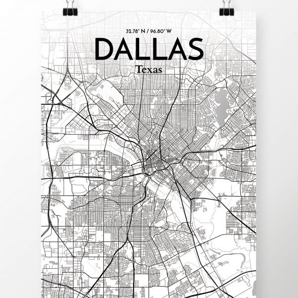 « dallas city map », reproduction d’impression sur affiche en tons, H 20 po x l 16 po