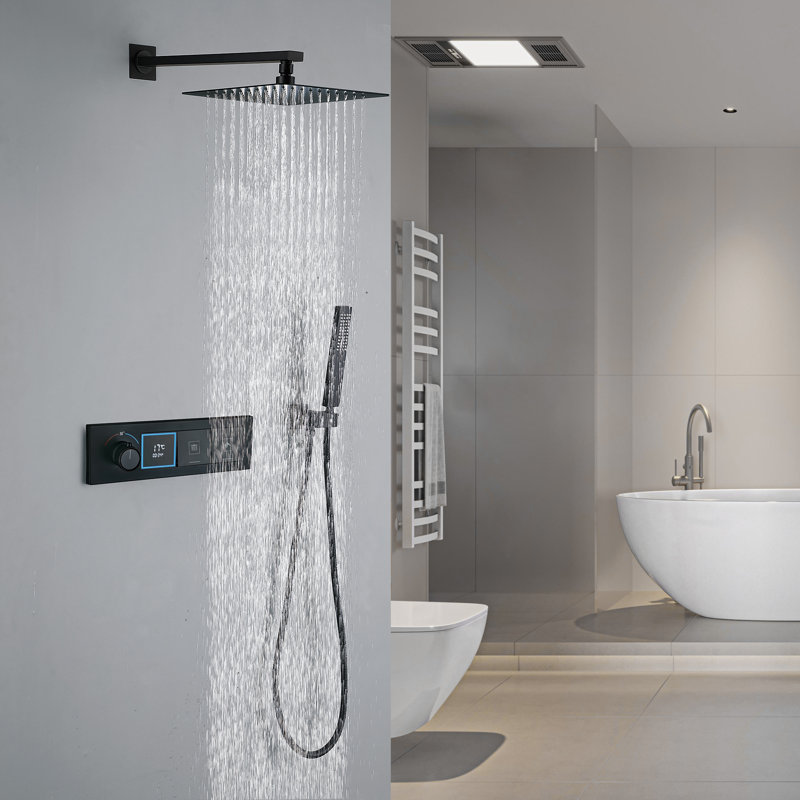 Système de douche thermostatique complet avec valve brute, Noir mat