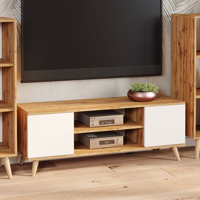 Verne Unfinished TV Stand for TVs up to 65", Gold Craft Oak/White