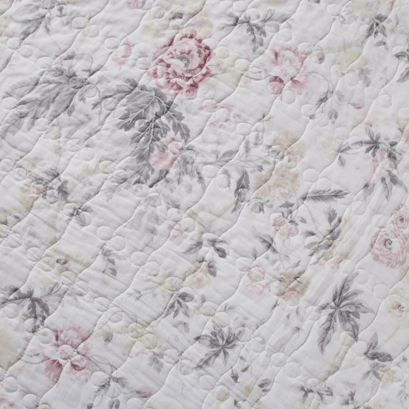 Ensemble de courtepointe réversible en coton Celina, Courtepointe pour lit simple + 1 taie décorative, Rose / Gris