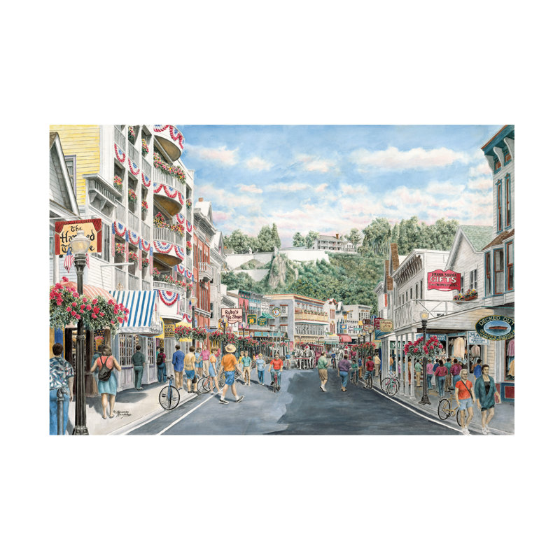 Art mural sur toile tendue - «Main St Mackinaw» de Stanton Manolakas pour décoration de salon, de chambre à coucher ou de bureau - 12 x 19