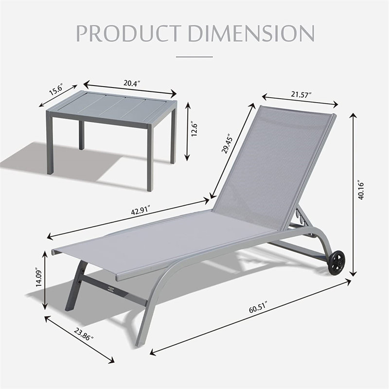 Ensemble de 3 chaises longues d'extérieur, Grey